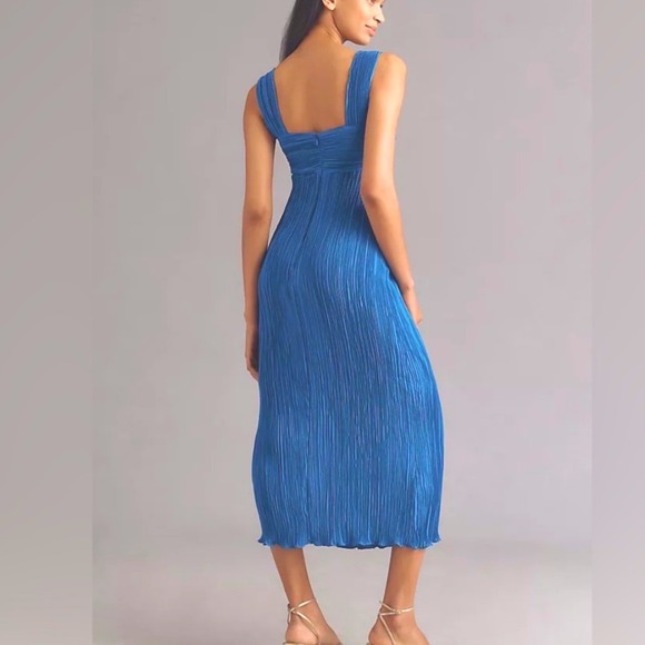 Anthropologie Blue Pleated Square Neck Midi Dress Size XL NWOT - Picture 2 of 12